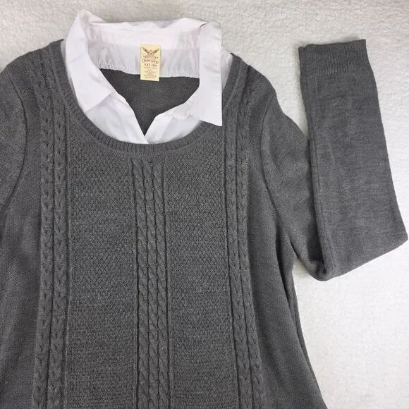 Faded Glory Women's Gray Knit Sweater with White Collared Shirt Layer Size XXL - Picture 6 of 15